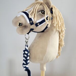 Halsterset met Bont voor een hobbypaard, Navy & Wit