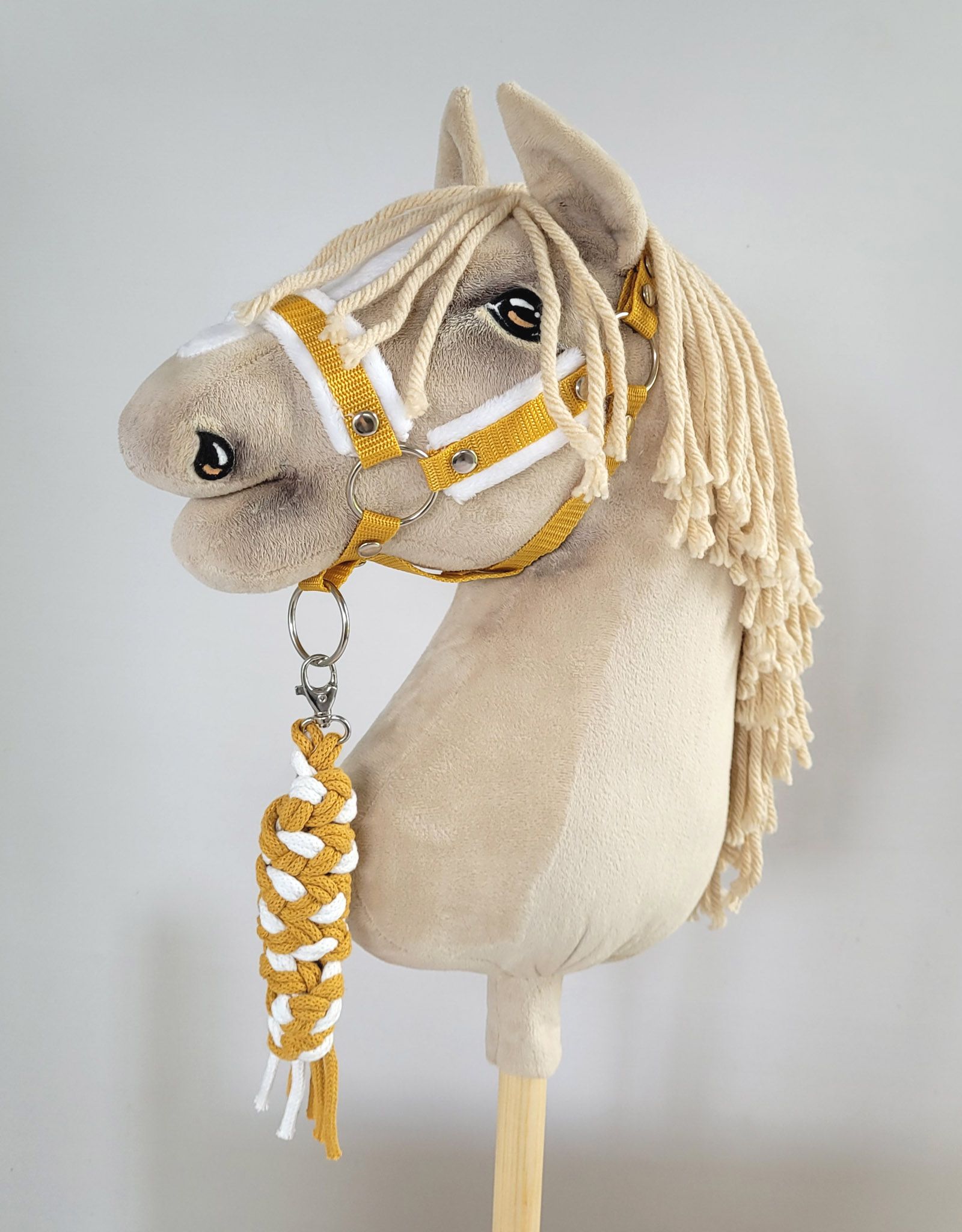 Halsterset met Bont voor een hobbypaard, Mosterdgeel & Wit