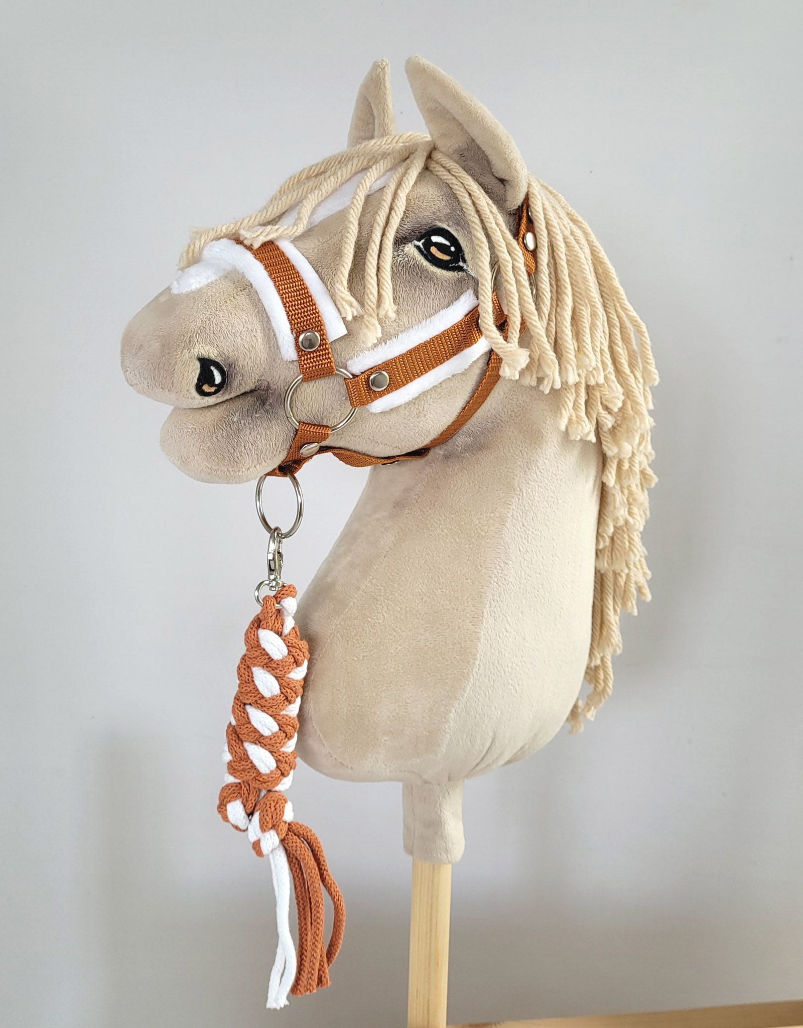 Halsterset met Bont voor een hobbypaard, Terracotta & Wit