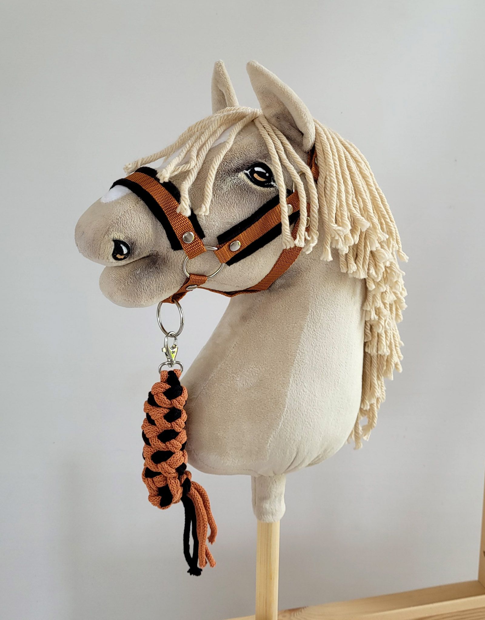Halsterset met Bont voor een hobbypaard, Terracotta & Zwart