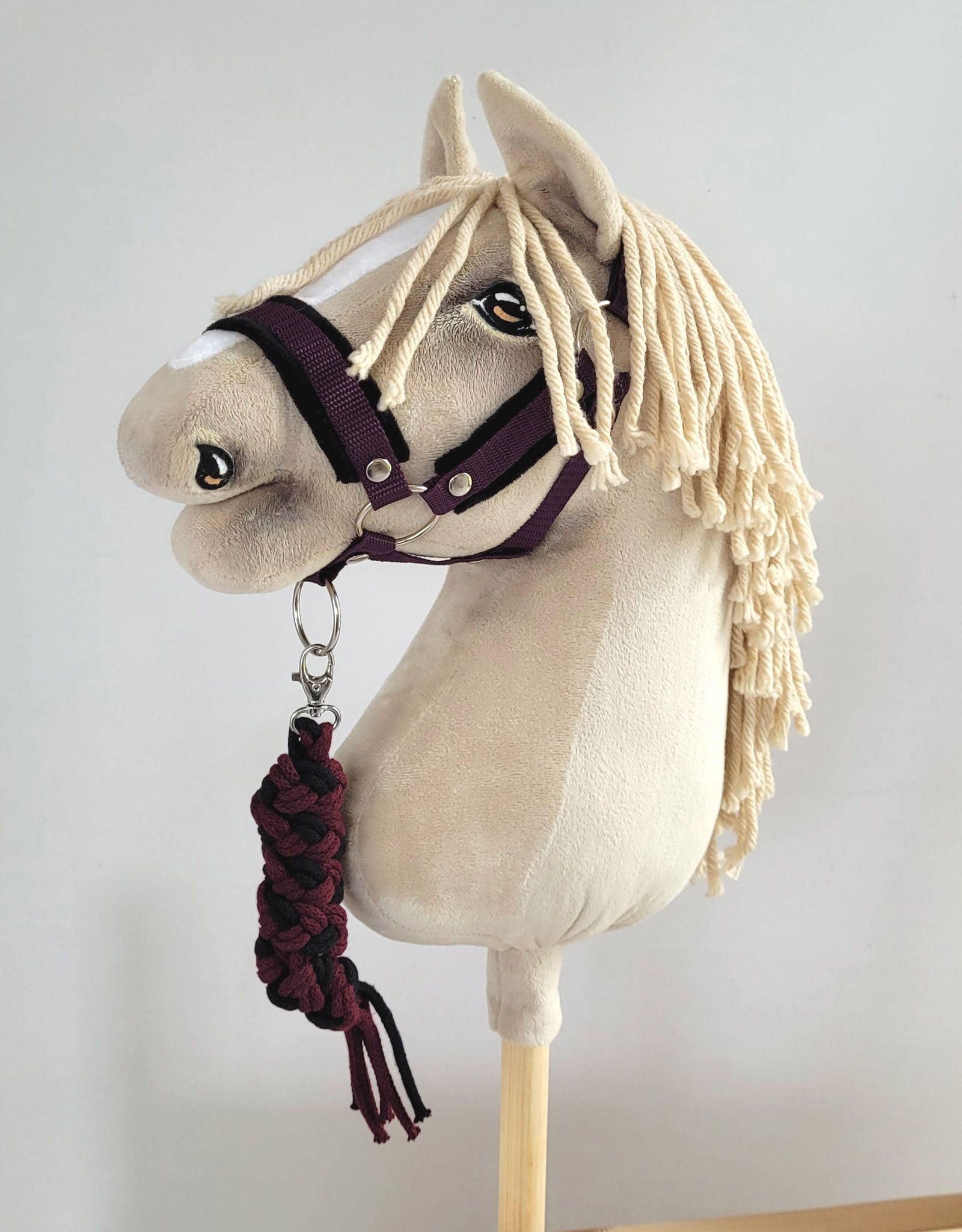 Halsterset met Bont voor een hobbypaard, Bordeaux & Zwart