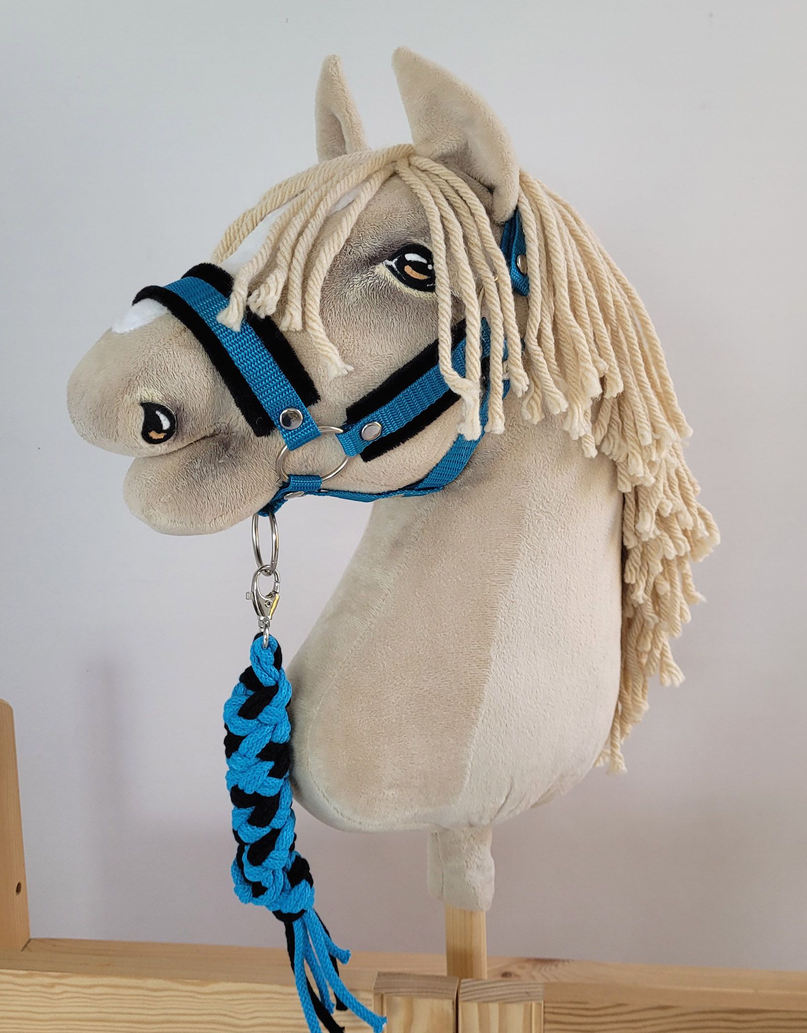 Halsterset met Bont voor een hobbypaard, Turquoise & Zwart