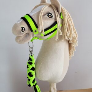 Halsterset met Bont voor een hobbypaard, Neon Groen & Zwart