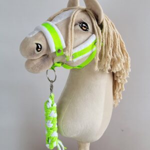 Halsterset met Bont voor een hobbypaard, Neon Groen & Wit