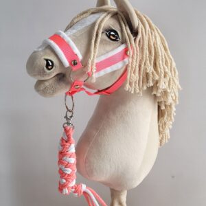 Halsterset met Bont voor een hobbypaard, Neon Roze & Wit