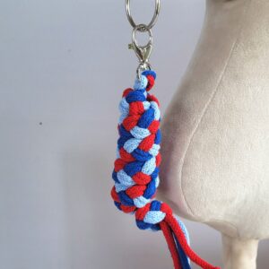 Gevlochten halsterleiband driekleurig voor stokpaard blauw, mint & rood