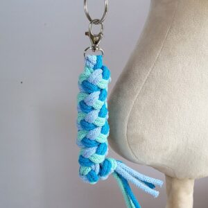 Gevlochten halsterleiband driekleurig voor stokpaard blauw/turquoise/mint