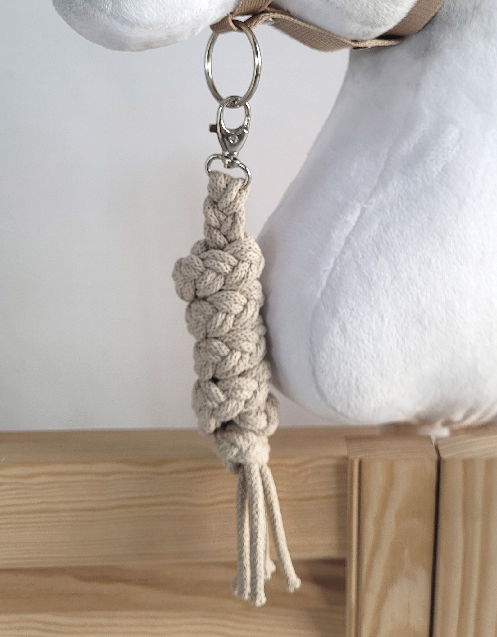 Gevlochten halsterleiband eenkleurig voor stokpaard beige