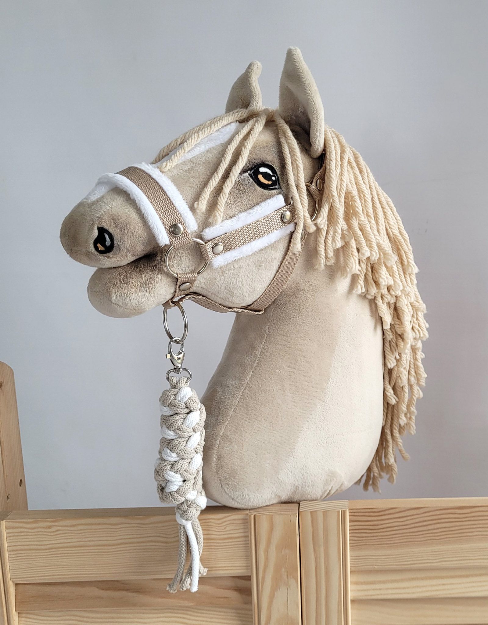 Halsterset met Bont voor een hobbypaard, Beige & Wit