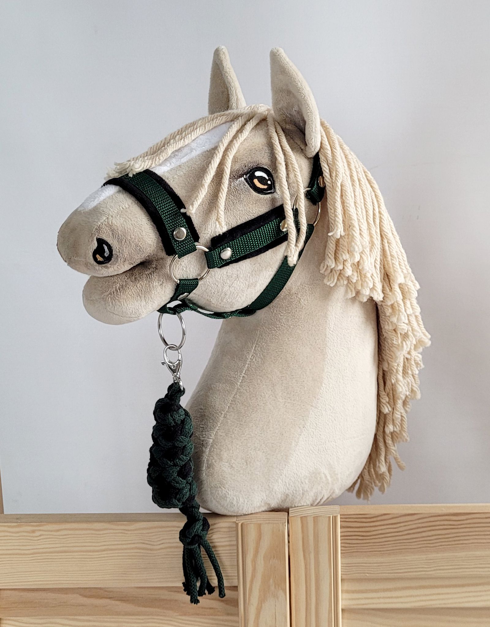 Halsterset met Bont voor een hobbypaard, Donkergroen & Zwart