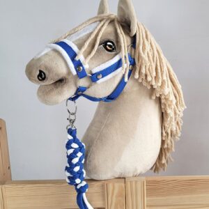 Halsterset met Bont voor een hobbypaard, Donkerblauw & Wit