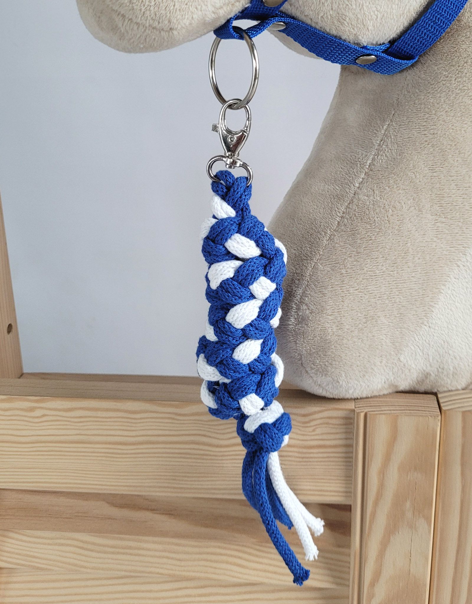 Gevlochten halsterleibanden voor stokpaard blauw & wit